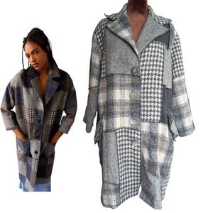 Magnolia Pearl Style Plaid Patchwork Transitional Spring Coat Size M
